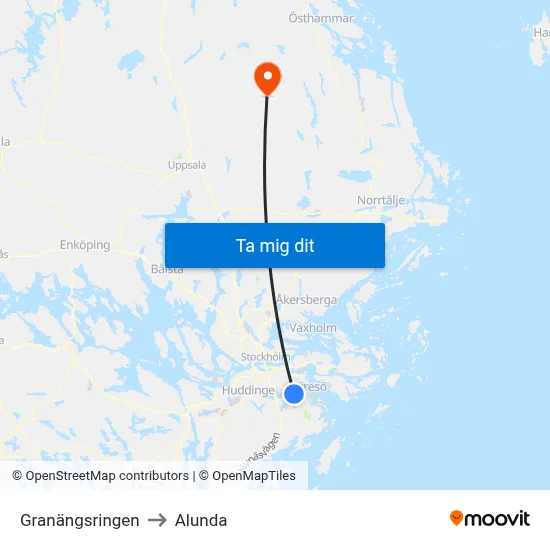 Granängsringen to Alunda map