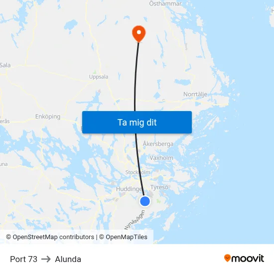 Port 73 to Alunda map