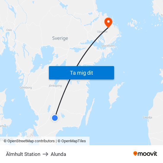 Älmhult Station to Alunda map