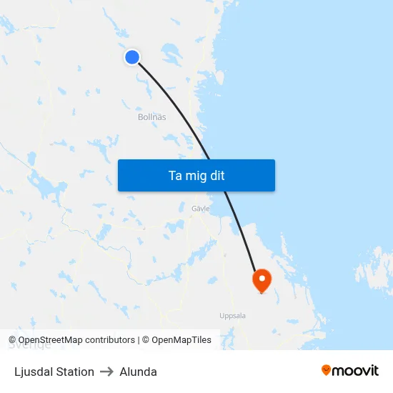 Ljusdal Station to Alunda map