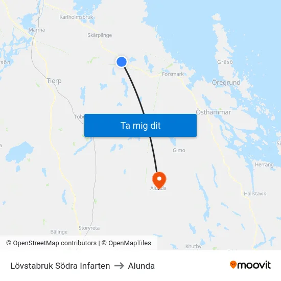 Lövstabruk Södra Infarten to Alunda map