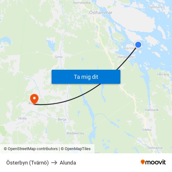 Österbyn (Tvärnö) to Alunda map