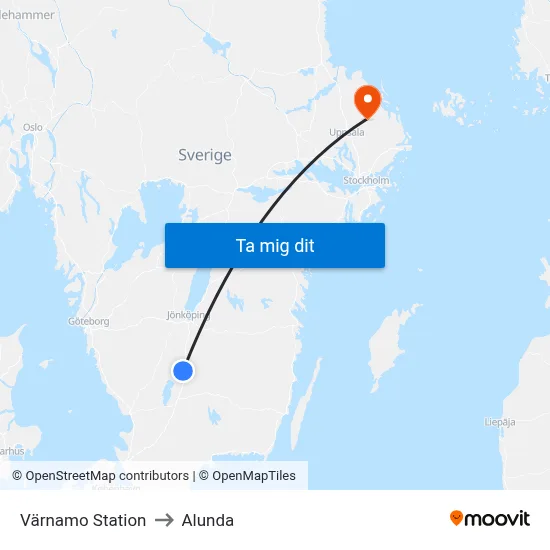 Värnamo Station to Alunda map