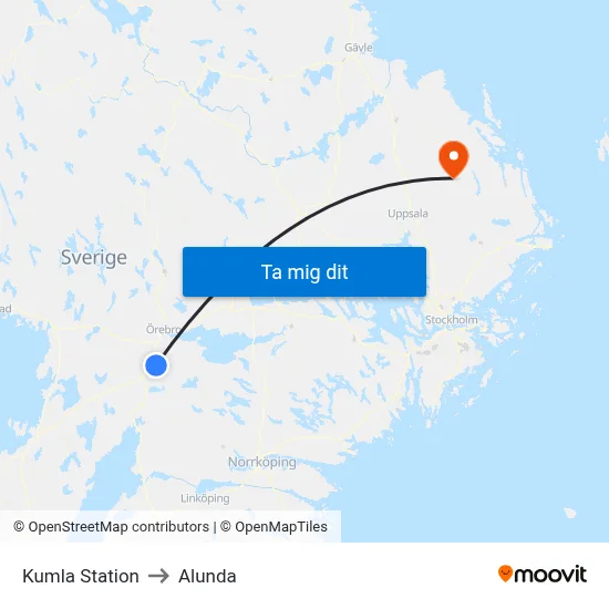 Kumla Station to Alunda map