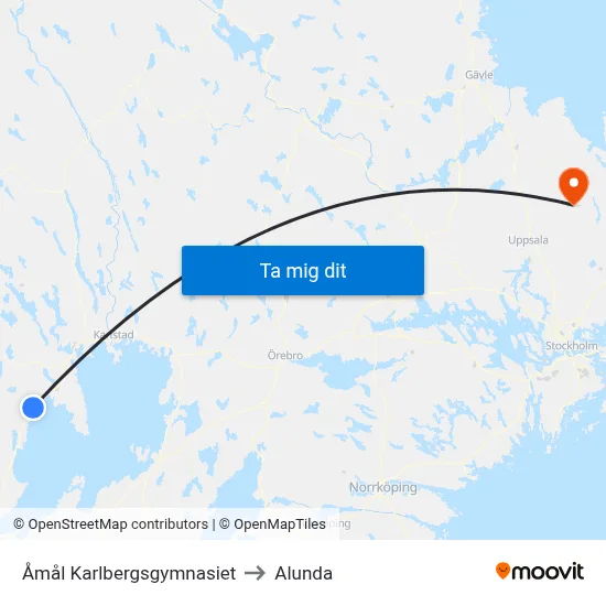 Åmål Karlbergsgymnasiet to Alunda map