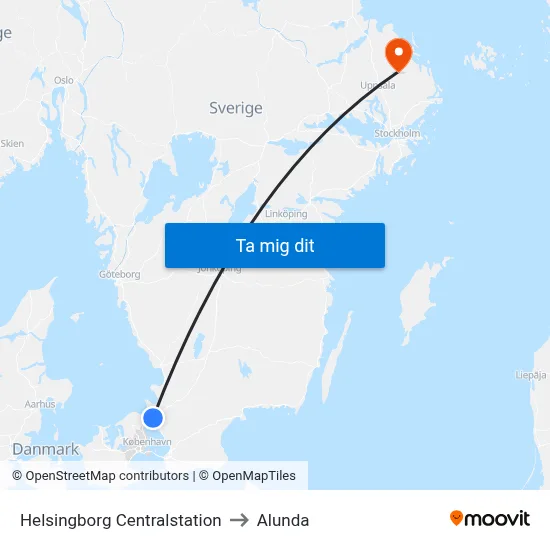 Helsingborg Centralstation to Alunda map