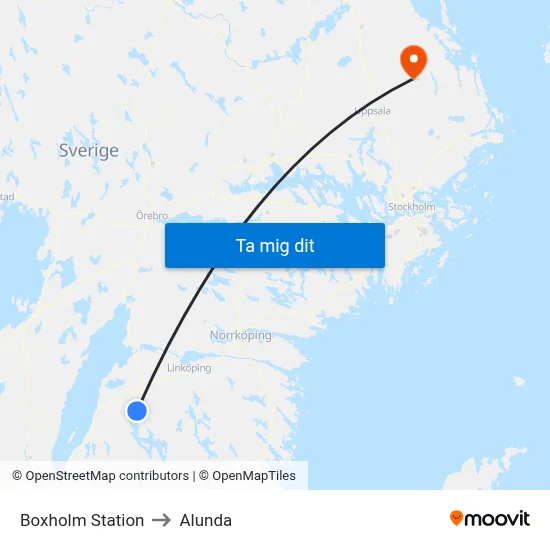 Boxholm Station to Alunda map