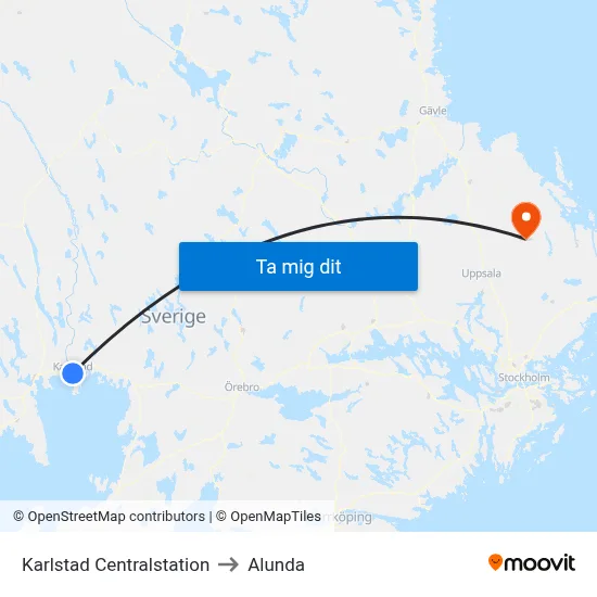 Karlstad Centralstation to Alunda map