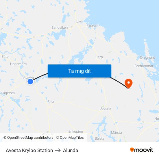 Avesta Krylbo Station to Alunda map