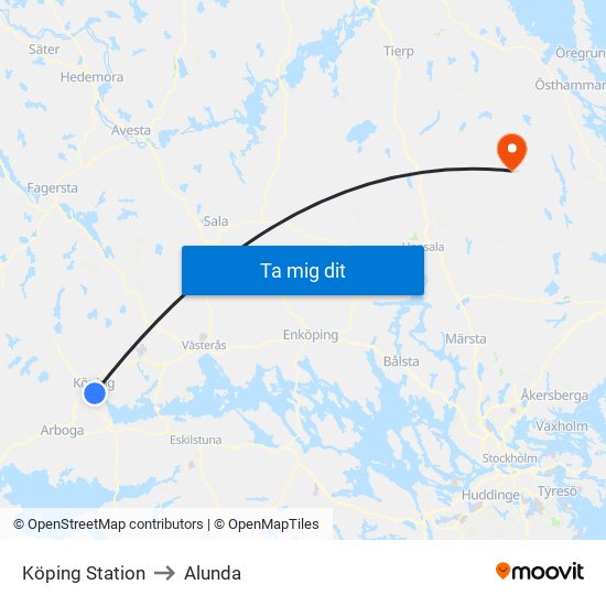 Köping Station to Alunda map