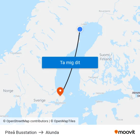 Piteå Busstation to Alunda map