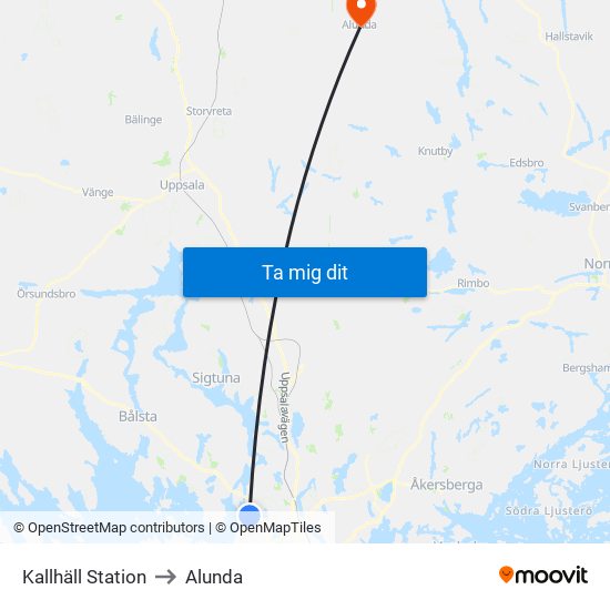 Kallhäll Station to Alunda map