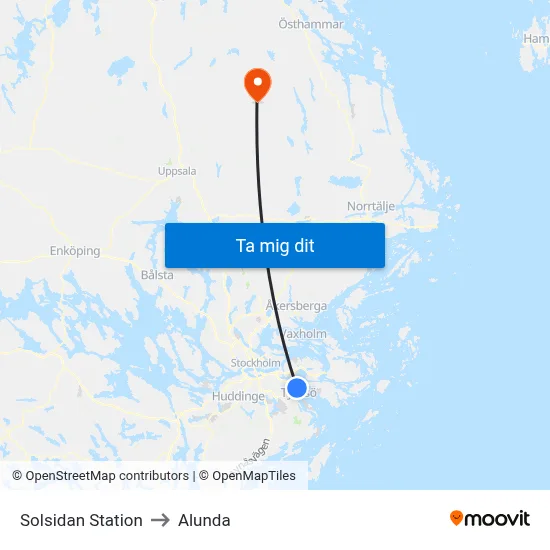 Solsidan Station to Alunda map