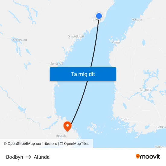 Bodbyn to Alunda map