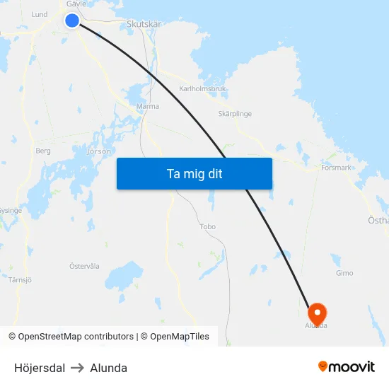 Höjersdal to Alunda map