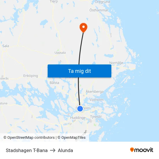 Stadshagen T-Bana to Alunda map