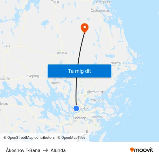Åkeshov T-Bana to Alunda map