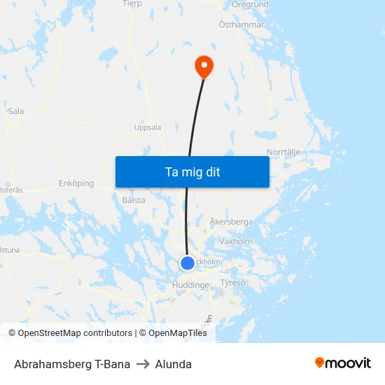 Abrahamsberg T-Bana to Alunda map