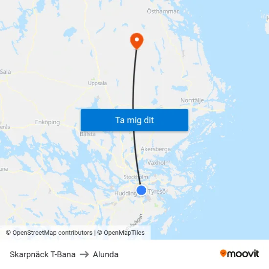 Skarpnäck T-Bana to Alunda map