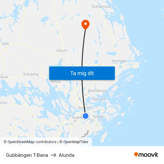 Gubbängen T-Bana to Alunda map