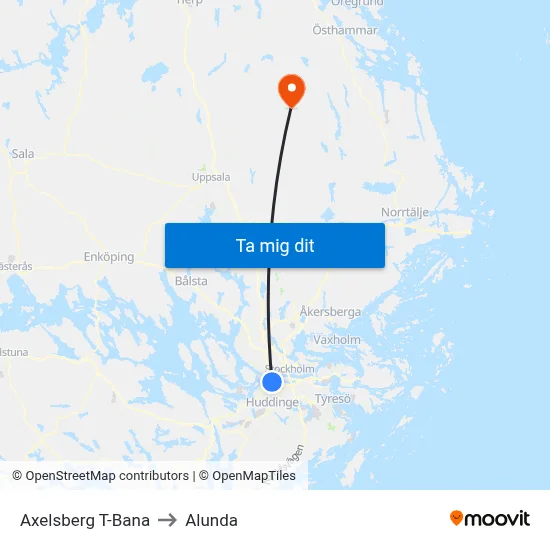 Axelsberg T-Bana to Alunda map