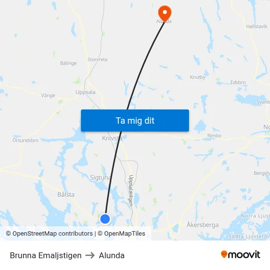 Brunna Emaljstigen to Alunda map