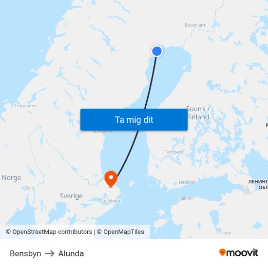 Bensbyn to Alunda map