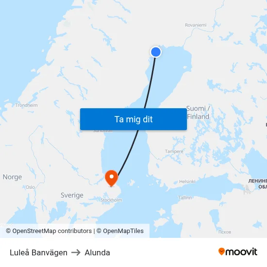 Luleå Banvägen to Alunda map