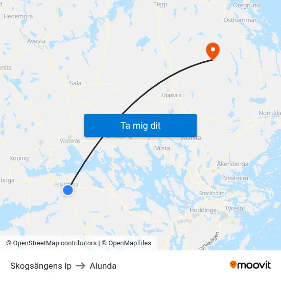 Skogsängens Ip to Alunda map