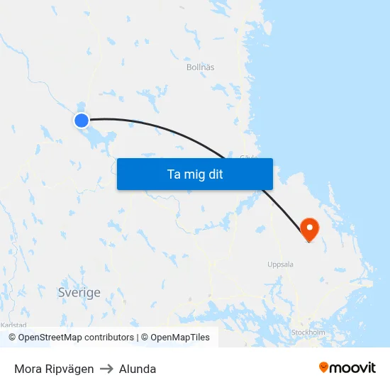 Mora Ripvägen to Alunda map