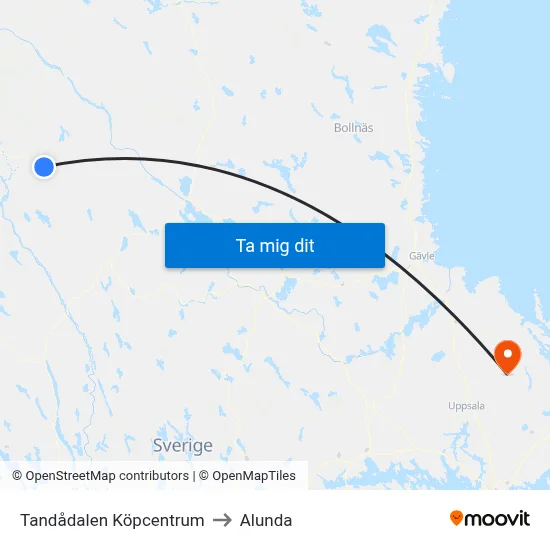 Tandådalen Köpcentrum to Alunda map