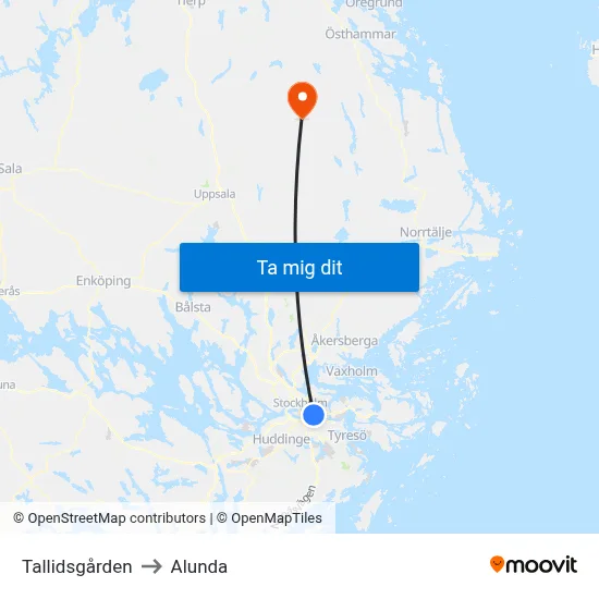 Tallidsgården to Alunda map