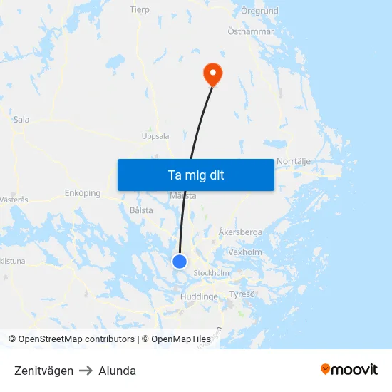Zenitvägen to Alunda map