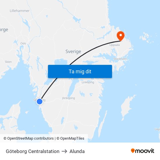 Göteborg Centralstation to Alunda map