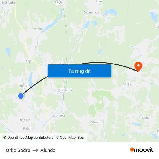 Örke Södra to Alunda map