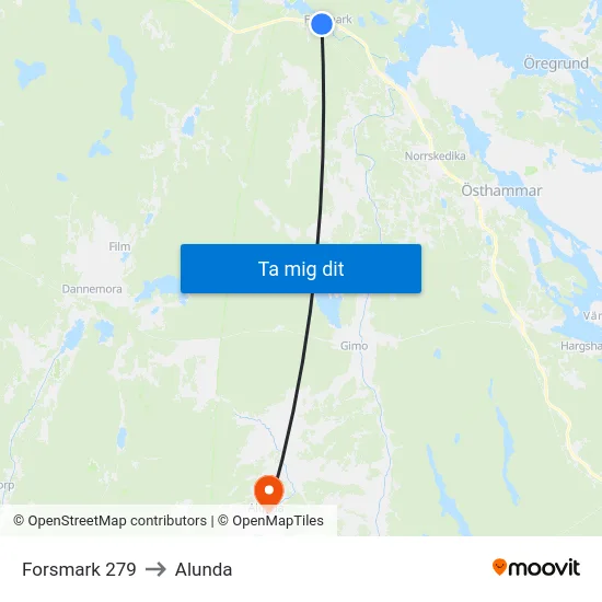 Forsmark 279 to Alunda map