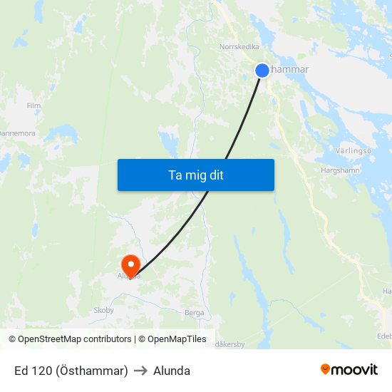 Ed 120 (Östhammar) to Alunda map