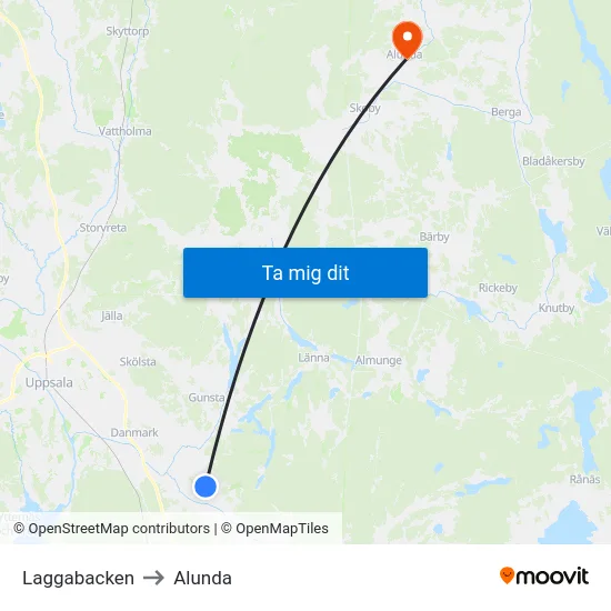 Laggabacken to Alunda map