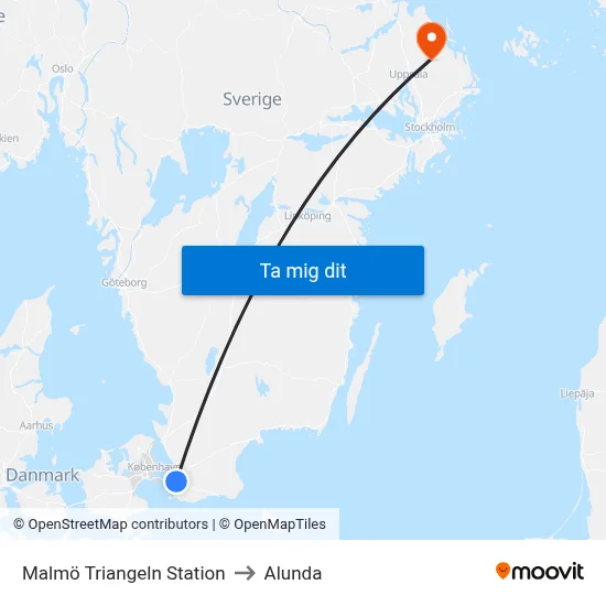Malmö Triangeln Station to Alunda map