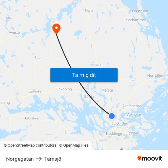 Norgegatan to Tärnsjö map