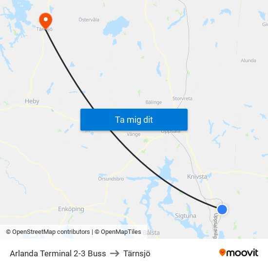 Arlanda Terminal 2-3 Buss to Tärnsjö map