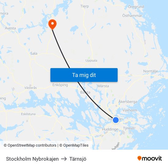Stockholm Nybrokajen to Tärnsjö map