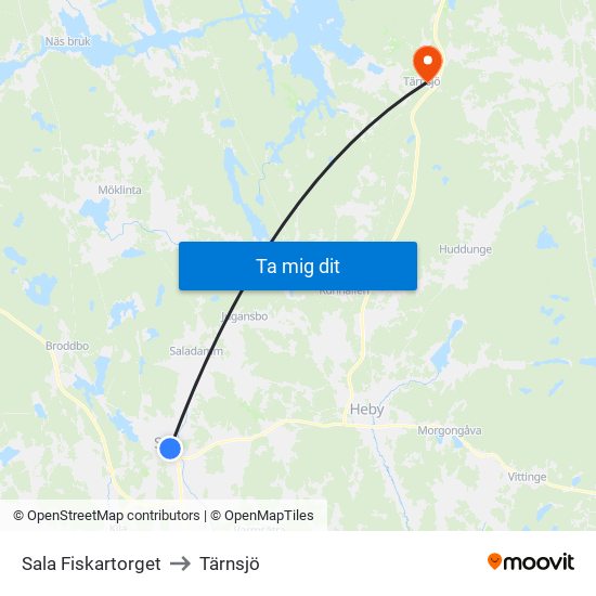 Sala Fiskartorget to Tärnsjö map