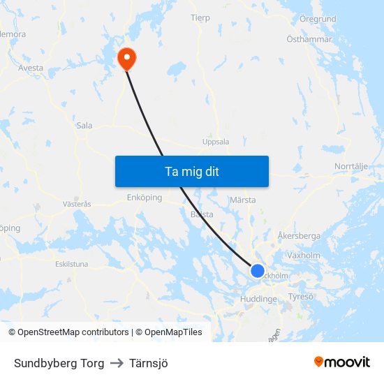 Sundbyberg Torg to Tärnsjö map