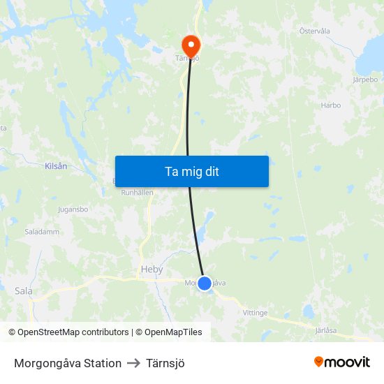 Morgongåva Station to Tärnsjö map