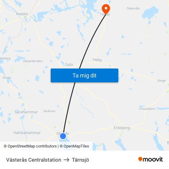 Västerås Centralstation to Tärnsjö map