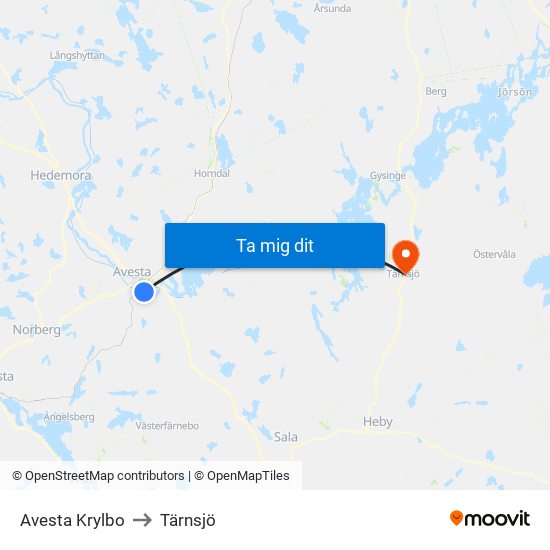 Avesta Krylbo to Tärnsjö map