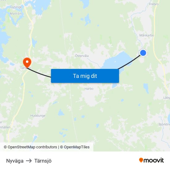 Nyväga to Tärnsjö map
