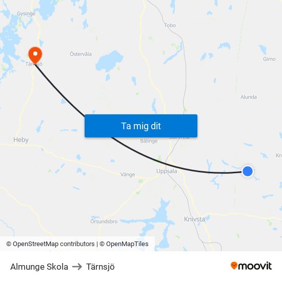 Almunge Skola to Tärnsjö map