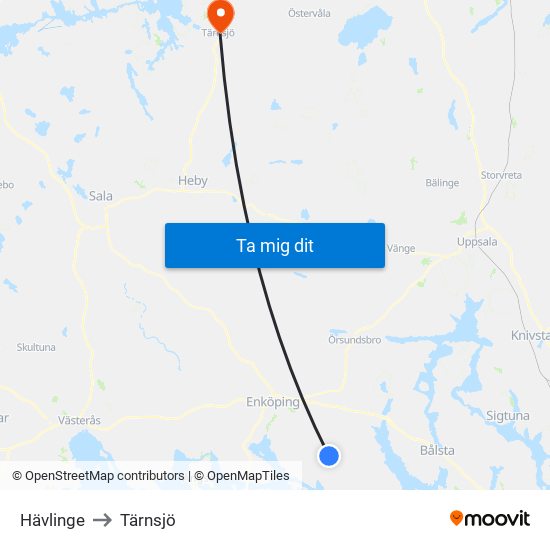 Hävlinge to Tärnsjö map